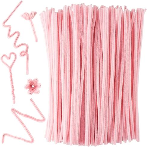BEIQIYA 80pcs Fluffy Tube Sticks, Thick Fluffy Fuzzy Wire Sticks Crart Supplies for Making Animals Plants Fruits Flowers Decorations- Pink in Saudi Arabia