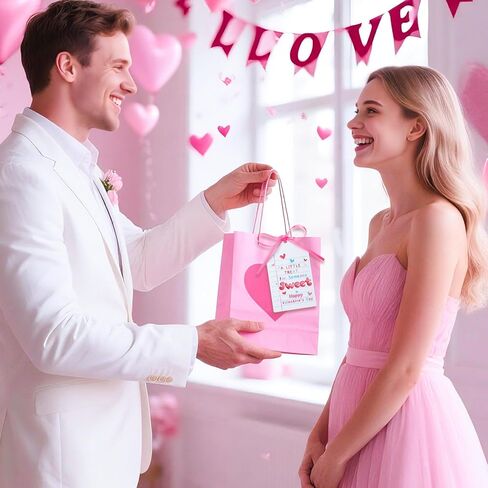 100 Pcs Valentine Tags Tie on Valentine's Day Gift Tags with Pink Satin Ribbon A Little Treat for Someone Sweet Tags Happy Valentine's Day Paper Gift Tags for Present Holiday Favors Wrapping Supplies in Saudi Arabia