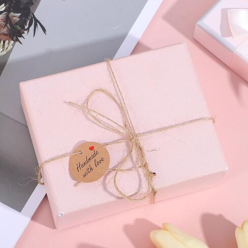 Dplolng 100 Pcs Handmade with Love Tags,1.2"Round Brown Paper Hanging Tag with String Handmade Tags for Hand Made Items Custom Made Gifts DIY Crafts Candle Tins Wedding Birthday Party Favors in Kuwait