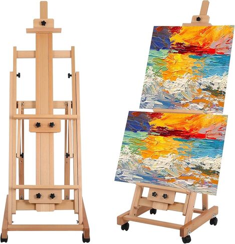 Painting Easel for Adults, H-Frame Easel with Braked Wheels, Height and Angle Adjustable (Vertical to Horizontal) Art Easels for Painting Adult Holds 2 Canvases in Saudi Arabia