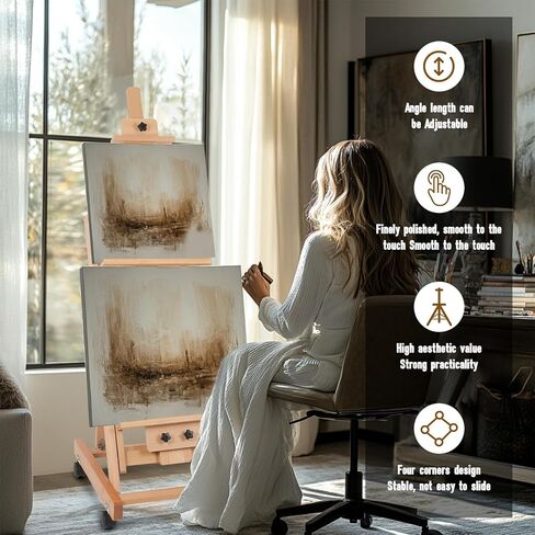 Painting Easel for Adults, H-Frame Easel with Braked Wheels, Height and Angle Adjustable (Vertical to Horizontal) Art Easels for Painting Adult Holds 2 Canvases in Saudi Arabia