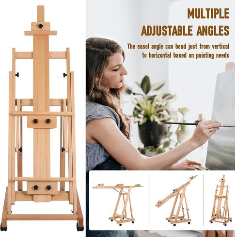 Painting Easel for Adults, H-Frame Easel with Braked Wheels, Height and Angle Adjustable (Vertical to Horizontal) Art Easels for Painting Adult Holds 2 Canvases in Saudi Arabia