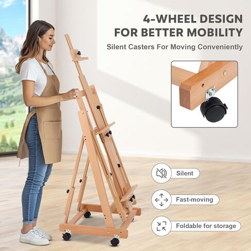Painting Easel for Adults, H-Frame Easel with Braked Wheels, Height and Angle Adjustable (Vertical to Horizontal) Art Easels for Painting Adult Holds 2 Canvases in Saudi Arabia