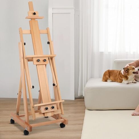 Painting Easel for Adults, H-Frame Easel with Braked Wheels, Height and Angle Adjustable (Vertical to Horizontal) Art Easels for Painting Adult Holds 2 Canvases in Saudi Arabia