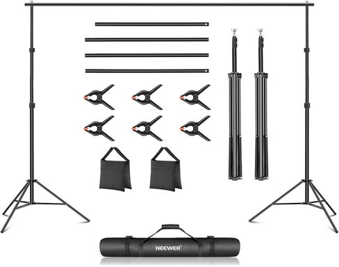 NEEWER T-Shaped Background Backdrop Support Stand Kit, 8.5ft/2.6m Tall Adjustable Tripod Stand and 5ft/1.5m Wide Crossbars with 6 Spring Clamps and 1 Carrying Bag for Studio Photo Video Photography in Saudi Arabia