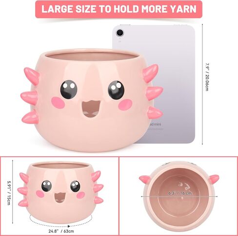 Katech Axolotl Yarn Bowl for Knitting, Yarn Holder for Crocheting, Large Cute Crochet Bowls Wool Storage for Knitter & Crocheter Tangle-Free Crafting, Gifts for Crocheters in Saudi Arabia