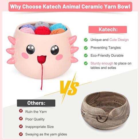 Katech Axolotl Yarn Bowl for Knitting, Yarn Holder for Crocheting, Large Cute Crochet Bowls Wool Storage for Knitter & Crocheter Tangle-Free Crafting, Gifts for Crocheters in Saudi Arabia