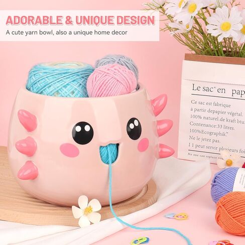 Katech Axolotl Yarn Bowl for Knitting, Yarn Holder for Crocheting, Large Cute Crochet Bowls Wool Storage for Knitter & Crocheter Tangle-Free Crafting, Gifts for Crocheters in Saudi Arabia