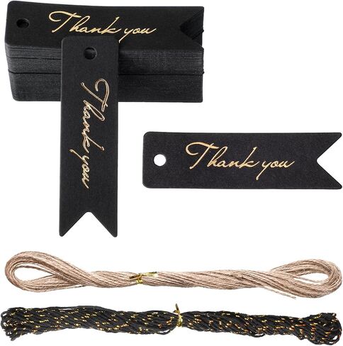 100 Pcs Metallic Gold Thank You Tags Thank You Tags with String Foil Personalized Label Black with Gold Foil Gift Wrapping Hangtags for Christmas Arts Crafts Thanksgiving in Saudi Arabia