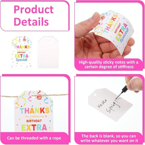 Thank You Tags for Birthday Party Favor, 100 PCS Thanks for Making My Birthday Extra Special, Birthdays Party Favor Tag Colorful Gift Tags with Jute String for Favors Treat Gift Wrapping in Saudi Arabia