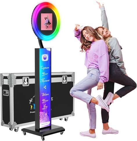 Ipad Photo Booth Compatible with Ipad 10.2in 10.9in 12.9in, OHYEAHSPIN Photo Booth with Software APP Control Light Box, Music Sync, Flight Case Metal Shell Machine for Parties, Wedding, Exhibition in Kuwait