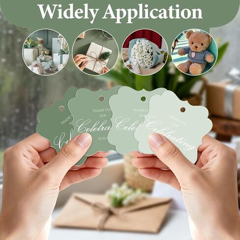 100 Pcs Sage Green Thank You Gift Tags with String, 2x2 Scalloped Paper Gift Tags Hanging Label Tag for Wedding, Baby Shower, Birthday, Holiday Party Favors in Saudi Arabia