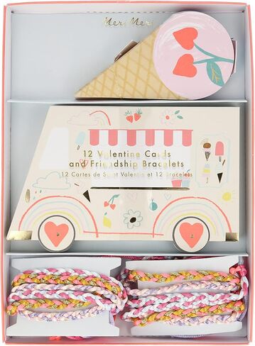 Meri Meri Ice Cream Valentine Cards (Pack of 12), Classroom Valentine's Day Cards, Friendship Bracelets, Valentines Gifts, Pretty Pastels, Fun Messages, For Ages 3+, 2.25 x 4.25 x 0.125 inches in Saudi Arabia