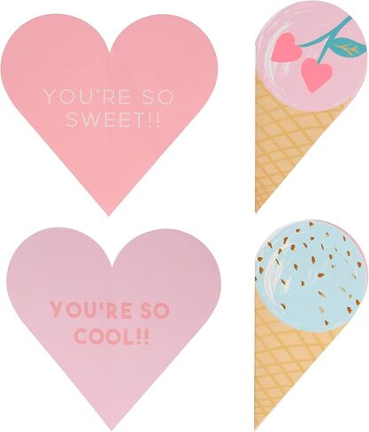 Meri Meri Ice Cream Valentine Cards (Pack of 12), Classroom Valentine's Day Cards, Friendship Bracelets, Valentines Gifts, Pretty Pastels, Fun Messages, For Ages 3+, 2.25 x 4.25 x 0.125 inches in Saudi Arabia