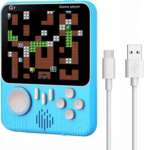 G7 Retro Handheld Game Console, Portable Gaming Device with USB Cable, Blue Color, Classic Arcade Style Display, Built-in Games in Saudi Arabia