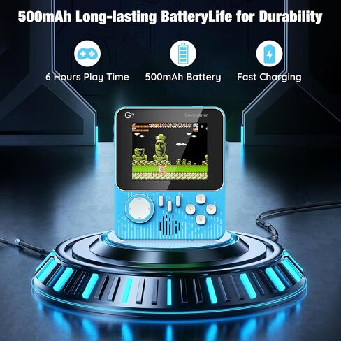 G7 Retro Handheld Game Console, Portable Gaming Device with USB Cable, Blue Color, Classic Arcade Style Display, Built-in Games in Saudi Arabia