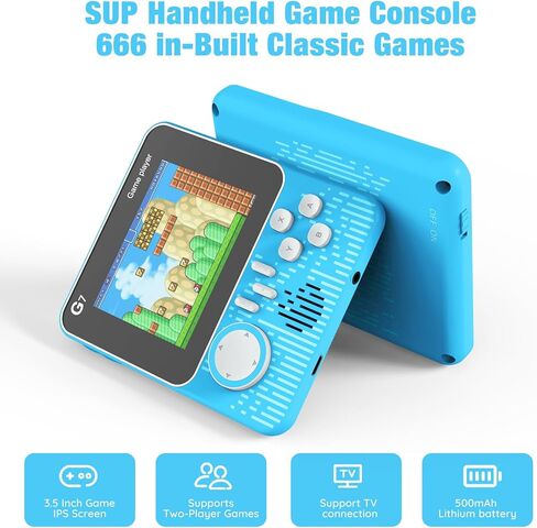 G7 Retro Handheld Game Console, Portable Gaming Device with USB Cable, Blue Color, Classic Arcade Style Display, Built-in Games in Saudi Arabia