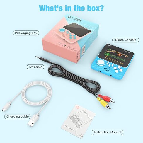 G7 Retro Handheld Game Console, Portable Gaming Device with USB Cable, Blue Color, Classic Arcade Style Display, Built-in Games in Saudi Arabia