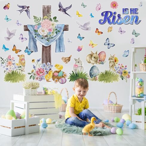 Easter Bulletin Board Decorations He Is Risen Cross Classroom Decoration Christian Religious Bulletin Board Set Easter Floral Bunny Cutouts for Spring Party School Home Church Wall Door in Saudi Arabia