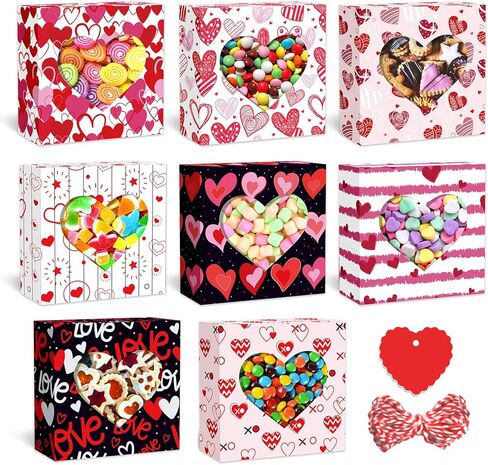 Jremreo 8 Pack 5x5x1.4 Inches Valentine's Day Heart-Shaped Boxes with Window, Goodie Cupcake Strawberry Gift Treats Box for Romantic Love Party Wedding Engagement Anniversary Decorations in Saudi Arabia