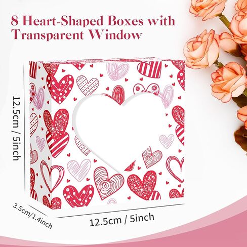 Jremreo 8 Pack 5x5x1.4 Inches Valentine's Day Heart-Shaped Boxes with Window, Goodie Cupcake Strawberry Gift Treats Box for Romantic Love Party Wedding Engagement Anniversary Decorations in Saudi Arabia