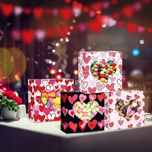 Jremreo 8 Pack 5x5x1.4 Inches Valentine's Day Heart-Shaped Boxes with Window, Goodie Cupcake Strawberry Gift Treats Box for Romantic Love Party Wedding Engagement Anniversary Decorations in Saudi Arabia