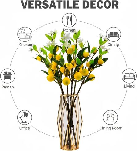 HUASHENGJD Artificial Lemon Branch - Fake Lemons Decorated with Realistic Artificial Lemons for Home, Kitchen,Lemon Tree,Flower, Lemons for Decoration, Realistic Lemon Decoration, 5 Packs in Saudi Arabia