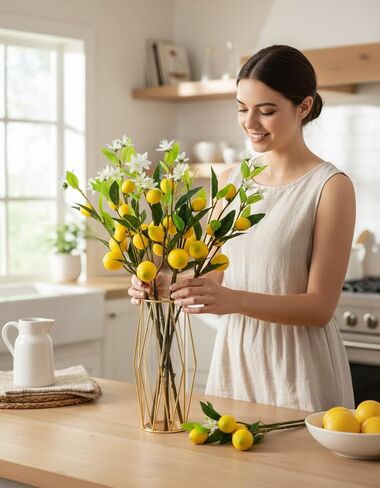HUASHENGJD Artificial Lemon Branch - Fake Lemons Decorated with Realistic Artificial Lemons for Home, Kitchen,Lemon Tree,Flower, Lemons for Decoration, Realistic Lemon Decoration, 5 Packs in Saudi Arabia