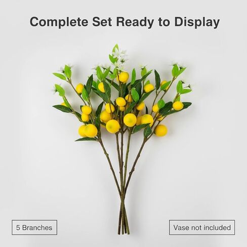 HUASHENGJD Artificial Lemon Branch - Fake Lemons Decorated with Realistic Artificial Lemons for Home, Kitchen,Lemon Tree,Flower, Lemons for Decoration, Realistic Lemon Decoration, 5 Packs in Saudi Arabia