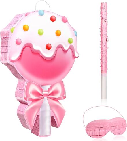 Aoriher Candy Party Favor Candy Piñata with Stick Blindfold Pink Sweet Lollipop Candy Piñata for Birthday Party Supplies Decoration in Saudi Arabia