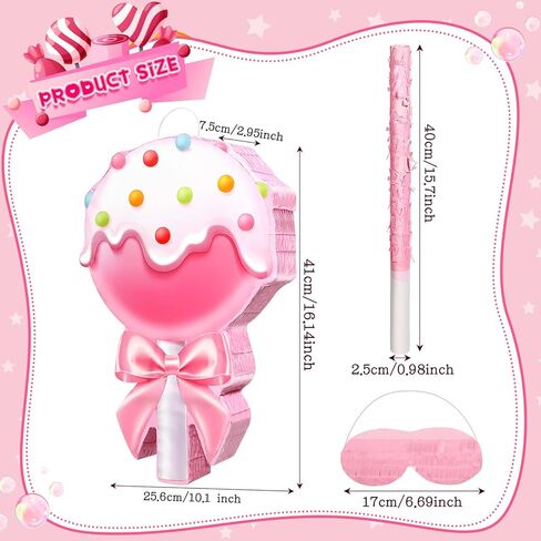 Aoriher Candy Party Favor Candy Piñata with Stick Blindfold Pink Sweet Lollipop Candy Piñata for Birthday Party Supplies Decoration in Saudi Arabia