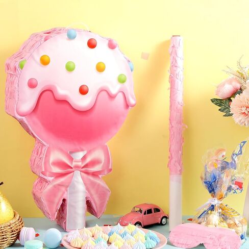 Aoriher Candy Party Favor Candy Piñata with Stick Blindfold Pink Sweet Lollipop Candy Piñata for Birthday Party Supplies Decoration in Saudi Arabia