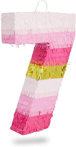 BLUE PANDA Pink Number 7 Pinata - Gold Foil, 11.7 x 10 In - Birthday Party Pinata for 7 Year Old Girl in Saudi Arabia