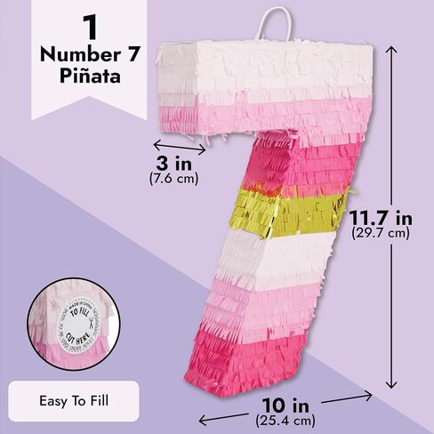 BLUE PANDA Pink Number 7 Pinata - Gold Foil, 11.7 x 10 In - Birthday Party Pinata for 7 Year Old Girl in Saudi Arabia