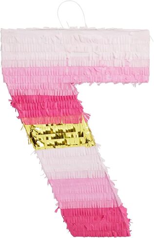 BLUE PANDA Pink Number 7 Pinata - Gold Foil, 11.7 x 10 In - Birthday Party Pinata for 7 Year Old Girl in Saudi Arabia