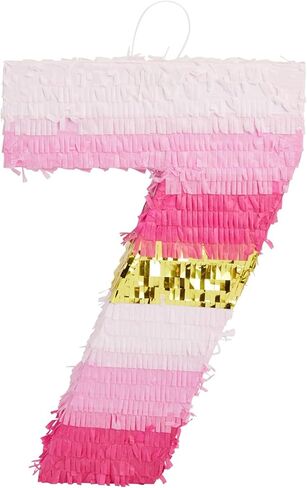 BLUE PANDA Pink Number 7 Pinata - Gold Foil, 11.7 x 10 In - Birthday Party Pinata for 7 Year Old Girl in Saudi Arabia