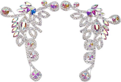 FINGERINSPIRE 2Pcs Flower Rhinestone Applique with Flat Back 5.7x4.3Inch Silver Claw Rhinestone Beaded Appliques Crystal AB Patch Wedding Floral Rhinestones Patches for Bridal Dress DIY Garments in Saudi Arabia