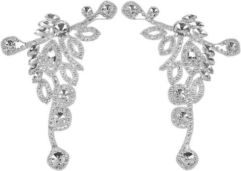FINGERINSPIRE 2Pcs Flower Rhinestone Applique with Flat Back 5.7x4.3Inch Silver Claw Rhinestone Beaded Appliques Crystal AB Patch Wedding Floral Rhinestones Patches for Bridal Dress DIY Garments in Saudi Arabia