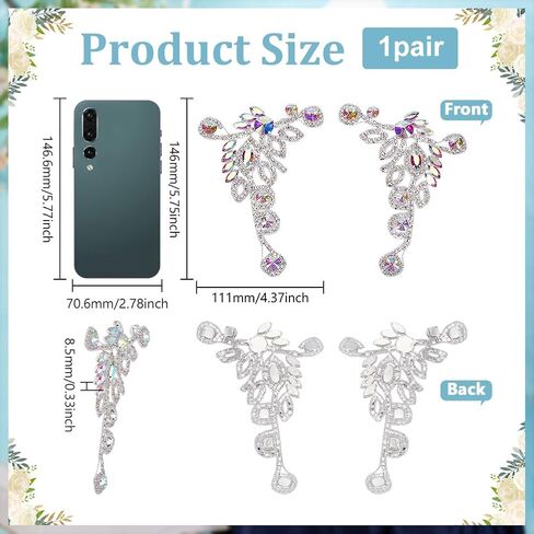 FINGERINSPIRE 2Pcs Flower Rhinestone Applique with Flat Back 5.7x4.3Inch Silver Claw Rhinestone Beaded Appliques Crystal AB Patch Wedding Floral Rhinestones Patches for Bridal Dress DIY Garments in Saudi Arabia