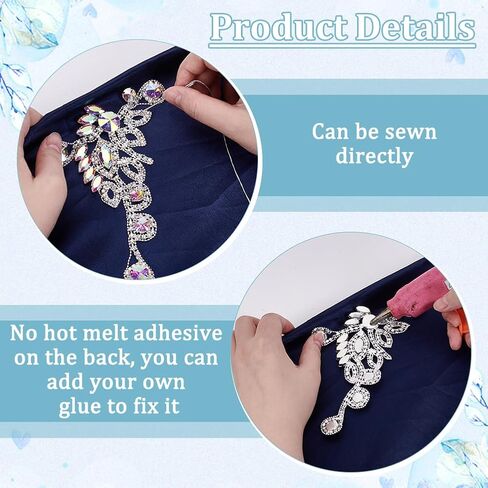 FINGERINSPIRE 2Pcs Flower Rhinestone Applique with Flat Back 5.7x4.3Inch Silver Claw Rhinestone Beaded Appliques Crystal AB Patch Wedding Floral Rhinestones Patches for Bridal Dress DIY Garments in Saudi Arabia