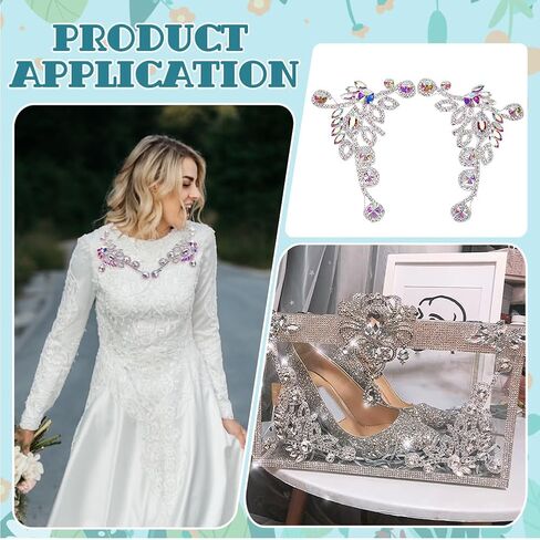 FINGERINSPIRE 2Pcs Flower Rhinestone Applique with Flat Back 5.7x4.3Inch Silver Claw Rhinestone Beaded Appliques Crystal AB Patch Wedding Floral Rhinestones Patches for Bridal Dress DIY Garments in Saudi Arabia