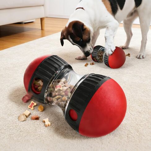 Dog Food Puzzle Toy Adjustable Treat Dispensing Food Dispenser Slow Feeder Bowls Puppy Enrichment Toy Ball Dog Interactive Chase Training Toys for Small Medium Large Dogs, Red in Saudi Arabia