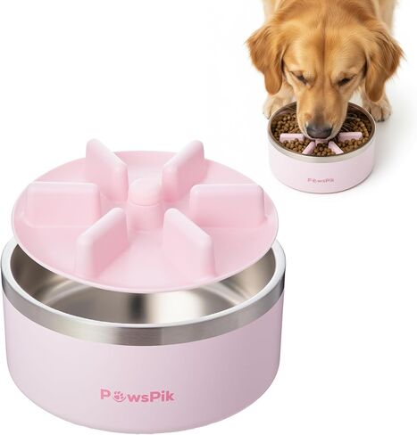 وعاء تغذية بطيء من الفولاذ المقاوم للصدأ 64oz 18/8 من PawsPik، وعاء معدني للكلب مزدوج الجدار غير قابل للانزلاق للأكل السريع للسلالات المتوسطة والكبيرة، ملحق تغذية بطيء قابل للفصل، آمن للاستخدام في غسالة الأطباق (زهر الكرز الوردي) in Kuwait