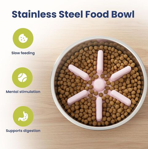 وعاء تغذية بطيء من الفولاذ المقاوم للصدأ 64oz 18/8 من PawsPik، وعاء معدني للكلب مزدوج الجدار غير قابل للانزلاق للأكل السريع للسلالات المتوسطة والكبيرة، ملحق تغذية بطيء قابل للفصل، آمن للاستخدام في غسالة الأطباق (زهر الكرز الوردي) in Kuwait