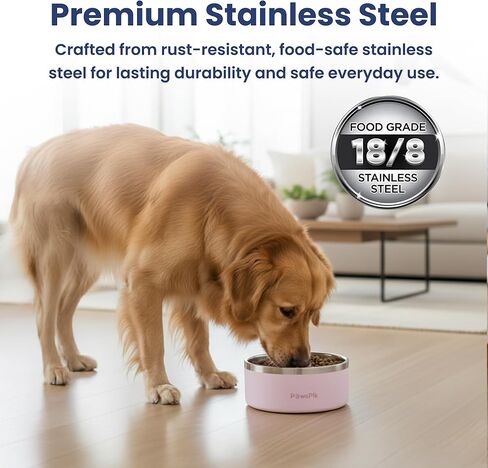 وعاء تغذية بطيء من الفولاذ المقاوم للصدأ 64oz 18/8 من PawsPik، وعاء معدني للكلب مزدوج الجدار غير قابل للانزلاق للأكل السريع للسلالات المتوسطة والكبيرة، ملحق تغذية بطيء قابل للفصل، آمن للاستخدام في غسالة الأطباق (زهر الكرز الوردي) in Kuwait