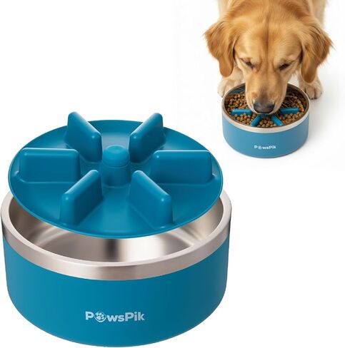 وعاء تغذية بطيء من الفولاذ المقاوم للصدأ 64oz 18/8 من PawsPik، وعاء معدني للكلب مزدوج الجدار غير قابل للانزلاق للأكل السريع للسلالات المتوسطة والكبيرة، ملحق تغذية بطيء قابل للفصل، آمن للاستخدام في غسالة الأطباق (زهر الكرز الوردي) in Kuwait