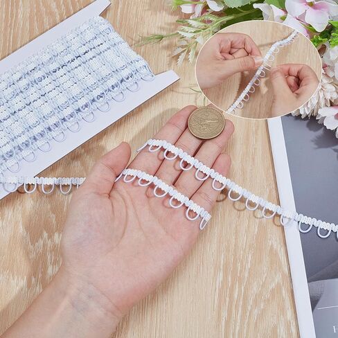 10 Yards Braid Trim with Elastic Button Loop, Dress Zipper Extender Trims Embellishment, Cord Stretch Band for Wedding Bridal Dress Costume DIY Crafts Jewelry Home Decor in Saudi Arabia