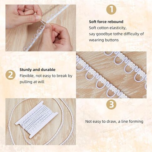 10 Yards Braid Trim with Elastic Button Loop, Dress Zipper Extender Trims Embellishment, Cord Stretch Band for Wedding Bridal Dress Costume DIY Crafts Jewelry Home Decor in Saudi Arabia