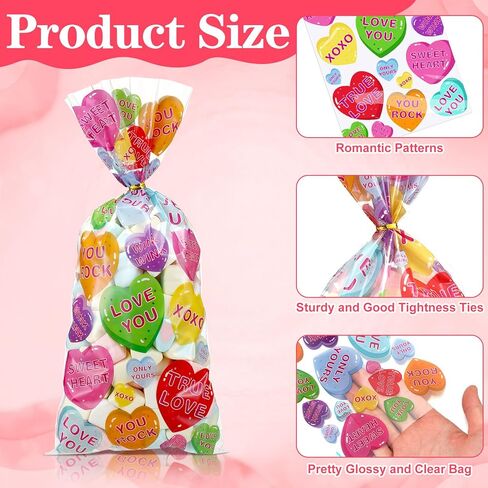 Yeyeplum 480 قطعة من أكياس السيلوفان لمحادثة عيد الحب على شكل قلب مجموعة كبيرة من 240 حقيبة هدايا شفافة لهدايا عيد الحب مع 240 ربطة عنق ملتوية لمستلزمات حفلات الزفاف المفضلة لعيد الحب in Saudi Arabia