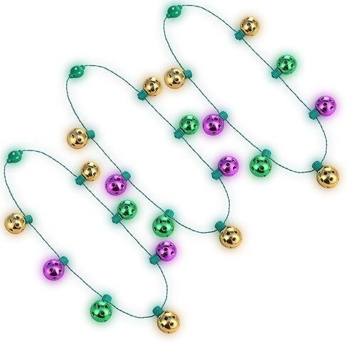 Estune 3 Pcs 40 Inch Mardi Gras Light up Necklace Jumbo LED Mardi Gras Beads Necklace Large Globe Bulbs Strand Big Jewelry Party Accossories for Women Men, 3 Light Modes, Battery Operated in Saudi Arabia